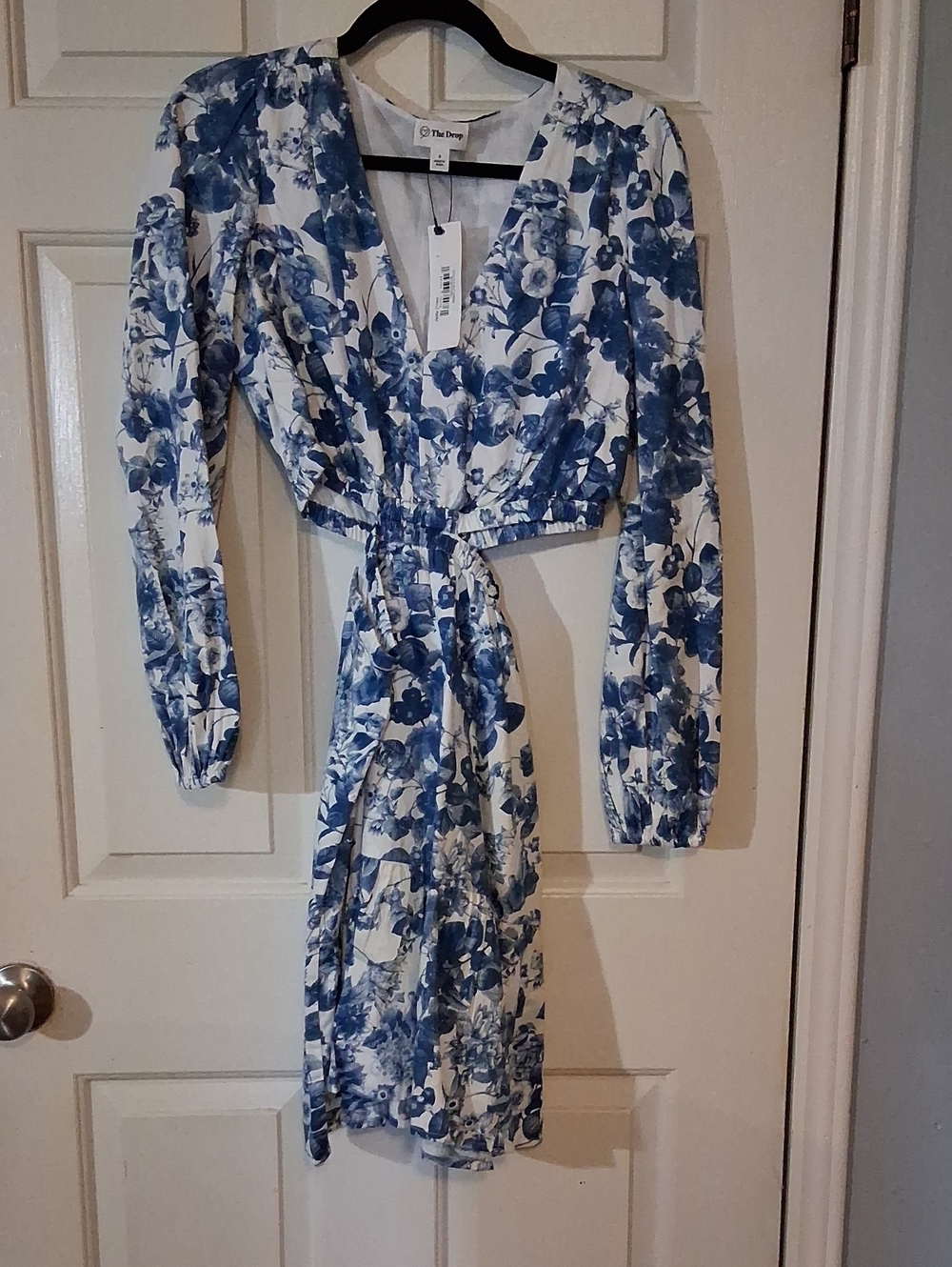 Blue Floral Long-Sleeve Wrap Dress